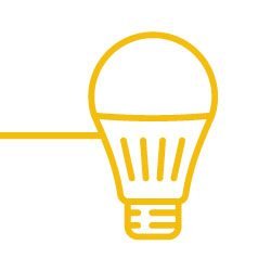 Dibujo en línea amarilla de una bombilla sobre un fondo blanco en un motel de Bucaramanga.