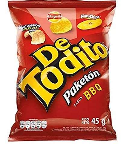 Un paquete de 45g de snack mix sabor BBQ de Todito Paketón, ideal para degustar en un relajante jacuzzi de motel bucaramangués.