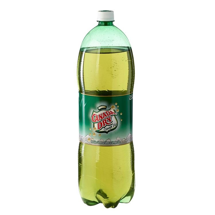 Una botella de 2 litros de ginger ale Canada Dry, ideal para saborear en tu habitación de motel.
