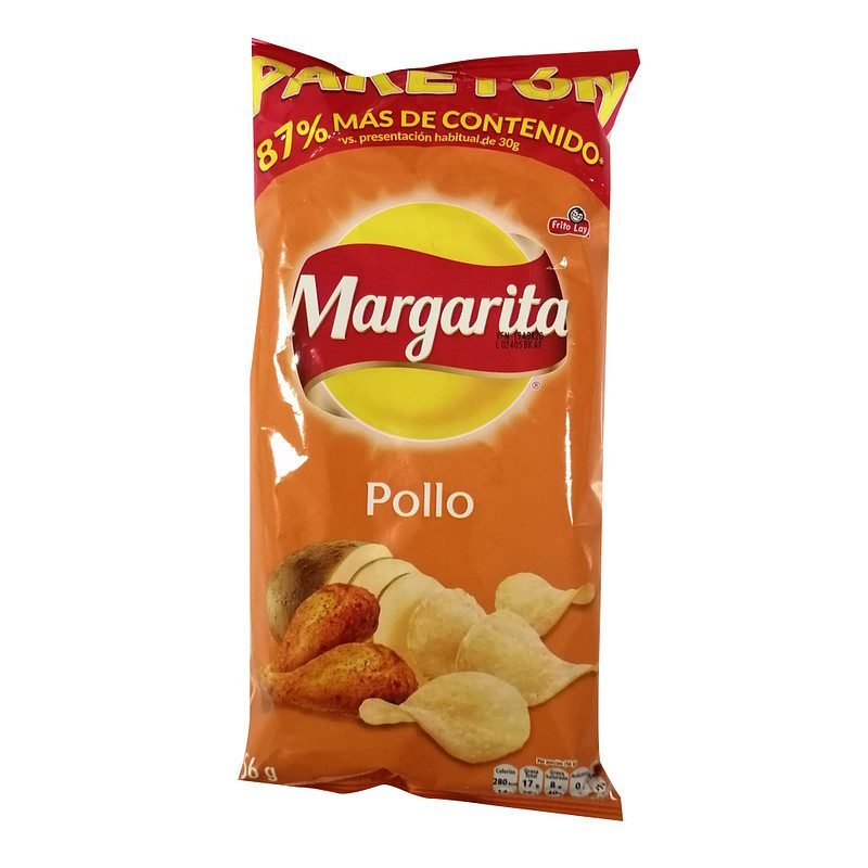 Bolsa de chips de pollo de la marca Margarita, un bocadillo ideal para saborear en tu motel favorito en Bucaramanga".