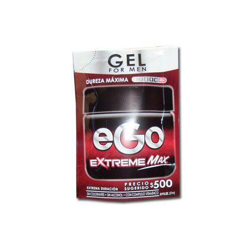 Ecto extreme max" gel para el cabello para hombres, empacado cómodamente para viajeros en moteles, exhibiendo un precio sugerido.